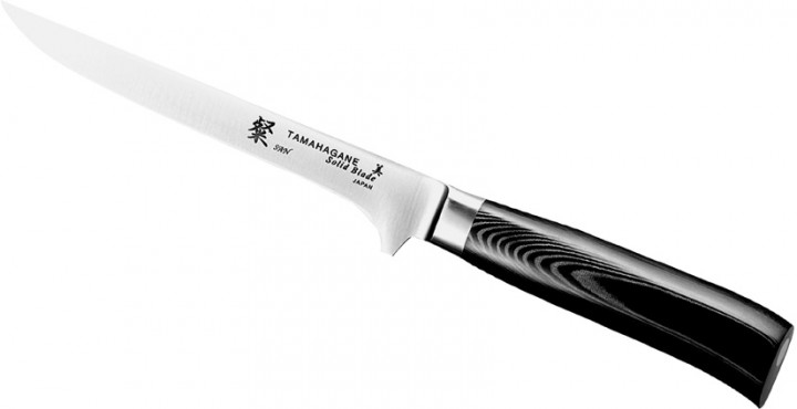 JAPOŃSKIE NOŻE RĘCZNIE KUTE Tamahagane SAN Black Nóż do wykrawania elastyczny 16cm SNM-1120