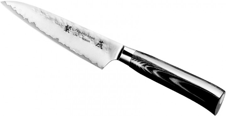 JAPOŃSKIE NOŻE RĘCZNIE KUTE Tamahagane Tsubame Black VG-5 Nóż uniwersalny 12cm SNMH-1108