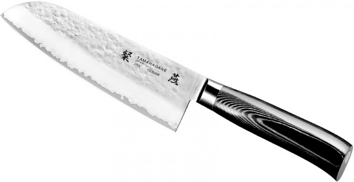 JAPOŃSKIE NOŻE RĘCZNIE KUTE Tamahagane Tsubame Black VG-5 Nóż Santoku 17,5cm SNMH-1114